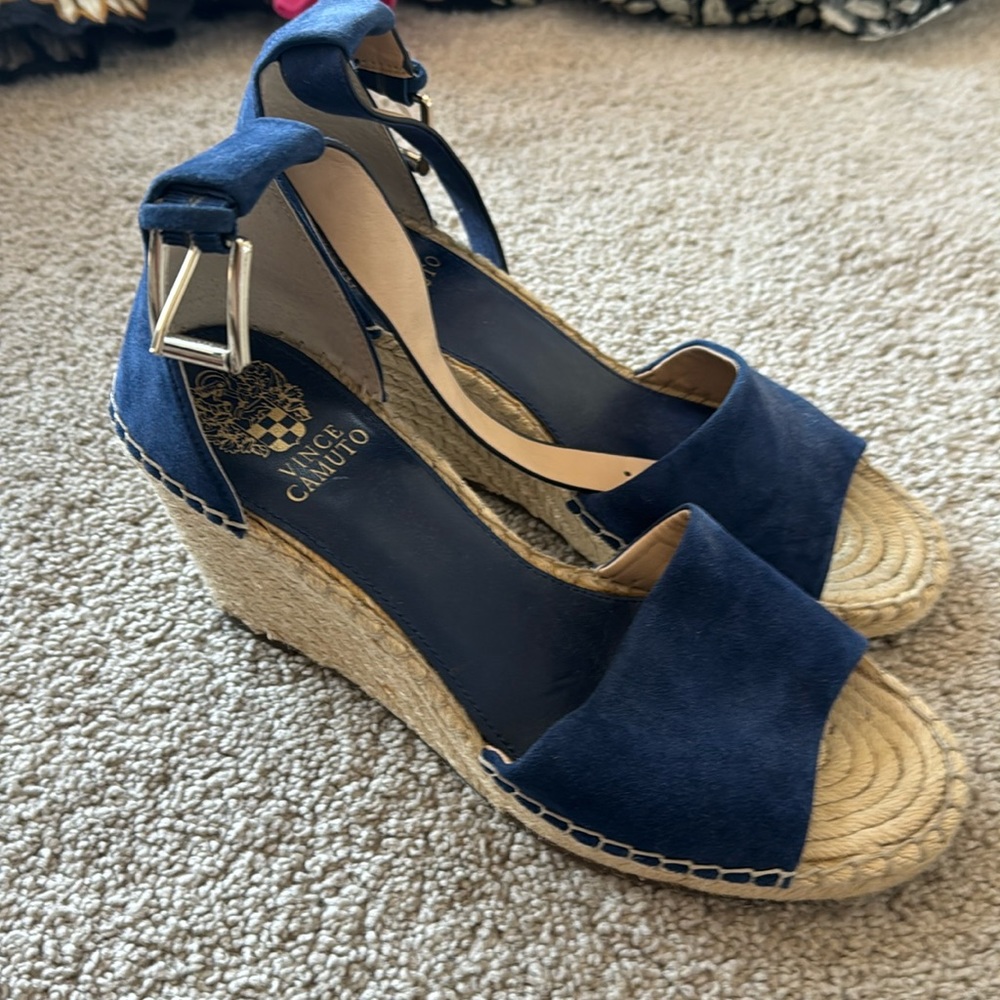 Suede blue comfortable wedge